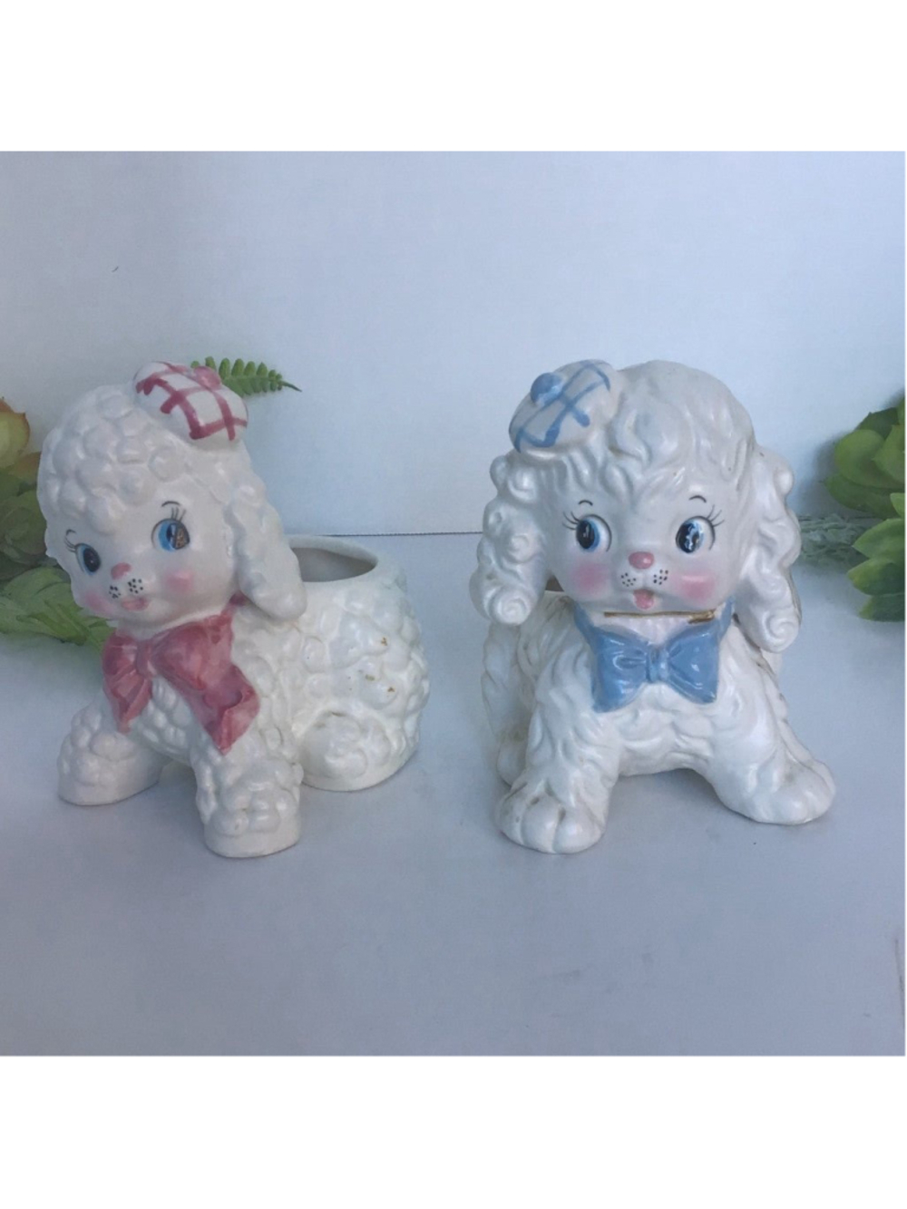 Vintage NORCREST Japan Pair of Ceramic Poodle Planters Circa 1950’s